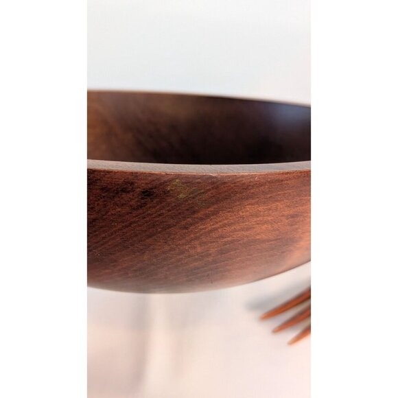 Vintage MCM Baribocraft salad bowl set handcrafted Canadian maple bowls utensils - Picture 7 of 13